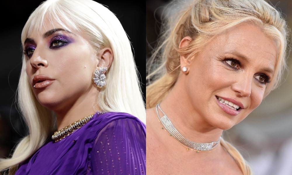 Headshots of Lady Gaga (L) and Britney Spears