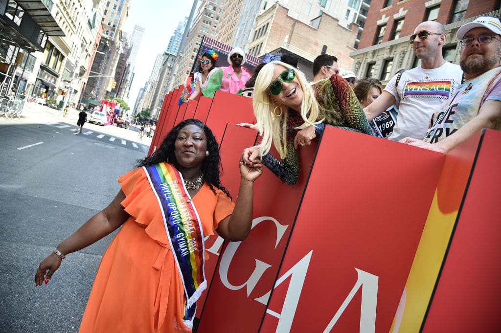 Phyll Opoku-Gyimah (Lady Phyll) and Donatella Versace attend Pride March - WorldPride NYC 2019 on June 30, 2019.