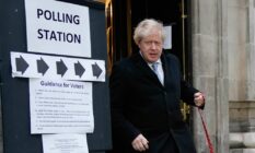 Boris Johnson seen outside a polling station after he cast his vote in the December 2019 election
