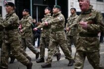 Soldiers march through London during the annual Lord Mayor's Show