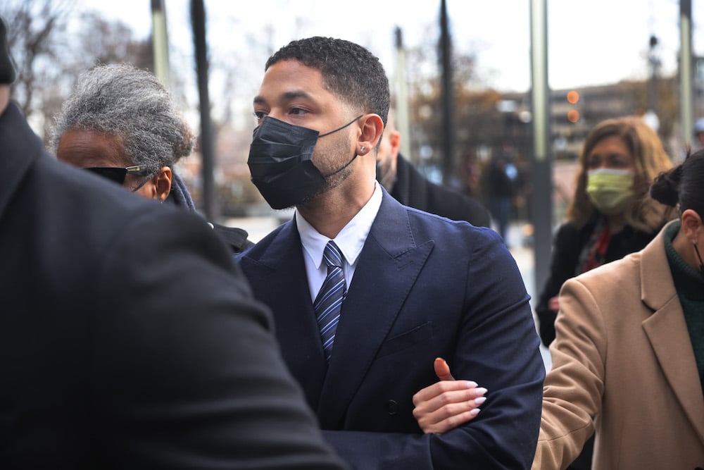 Former Empire actor Jussie Smollett arrives at the Leighton Courts Building at the start of his trial