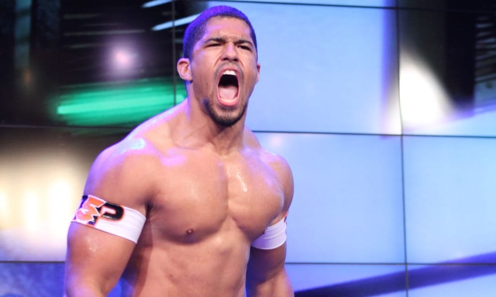 Anthony Bowens yells before entering the wrestling ring