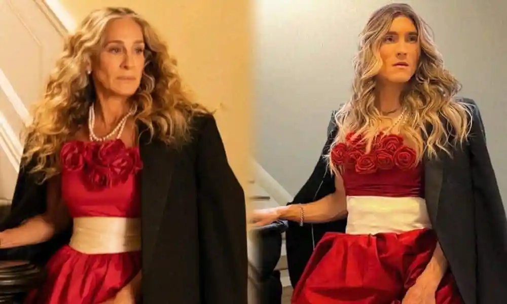 Sarah Jessica Parker as Carrie Bradshaw in And Just Like That...Dan Clay as Carrie Dragshaw