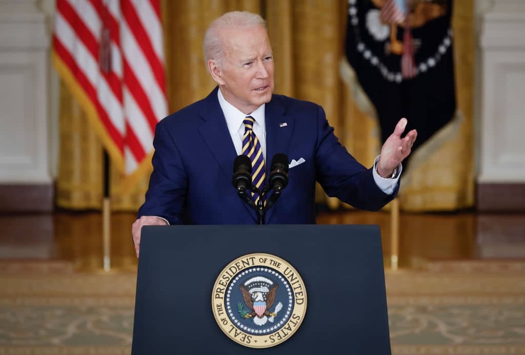 President Joe Biden answers questions during a news conference in the East Room of the White House on January 19, 2022 in Washington, DC.