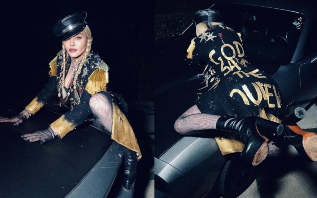 Madonna posing for a car themed photoshoot on Instagram
