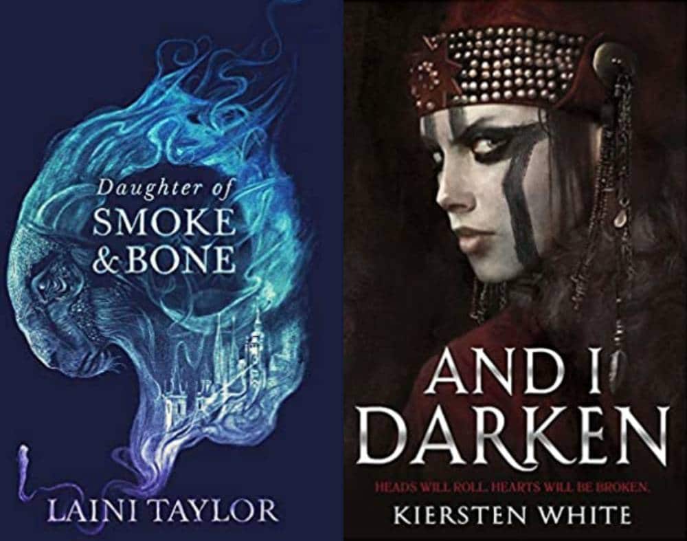 Side-by-side images of Daughter of Smoke and Bone and And I Darken cover pages