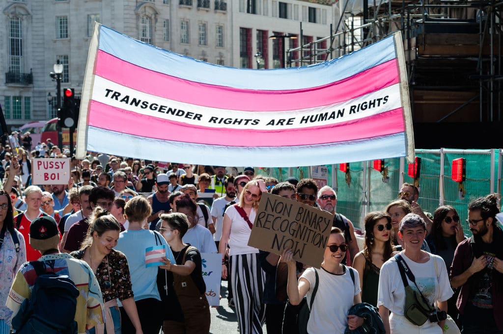 People marching in Trans Pride London in 2019.