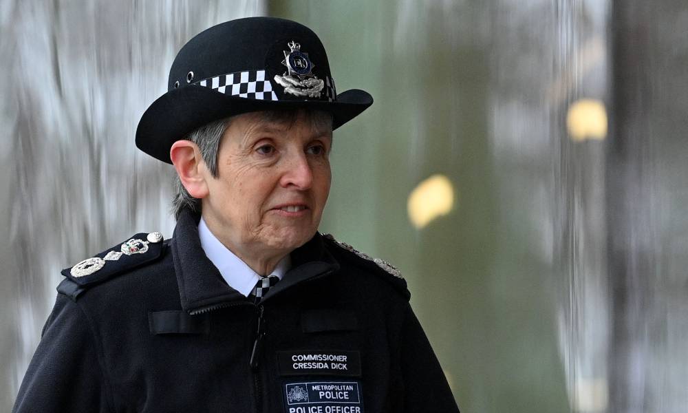 Cressida Dick, commissioner of the Metropolitan Police, stands outside in the police uniform