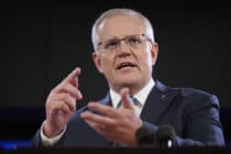 Australian prime minister Scott Morrison gestures