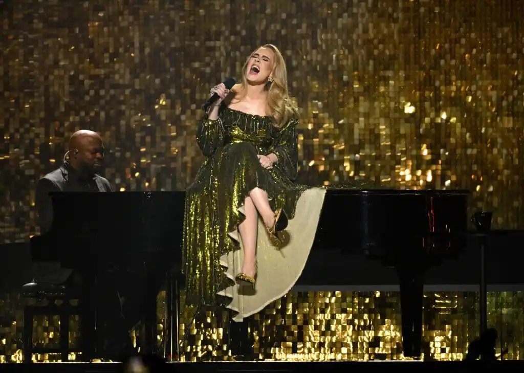 Adele performing "I Drink Wine" at the BRIT Awards. 