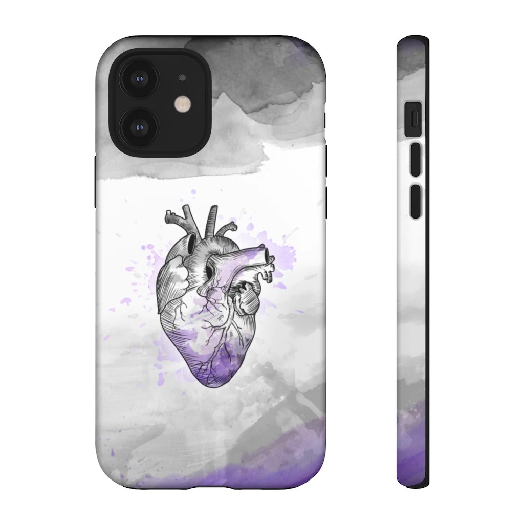 A phone cover in the colours of the asexual Pride flag. 