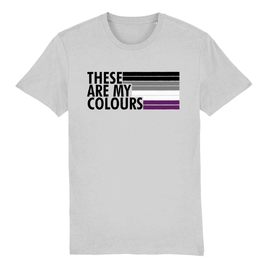A t-shirt featuring the asexual Pride flag colours. 