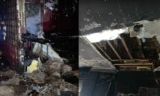 side by side pictures of the fire damage to Rash a queer bar in Brooklyn New York