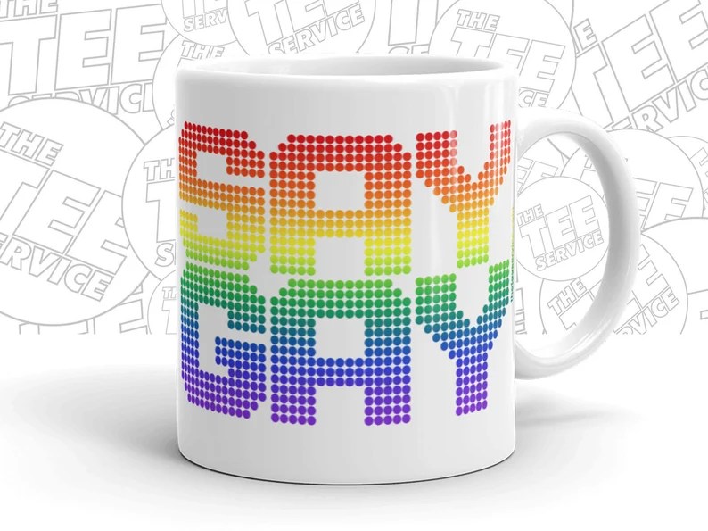 A "Say Gay" slogan mug.