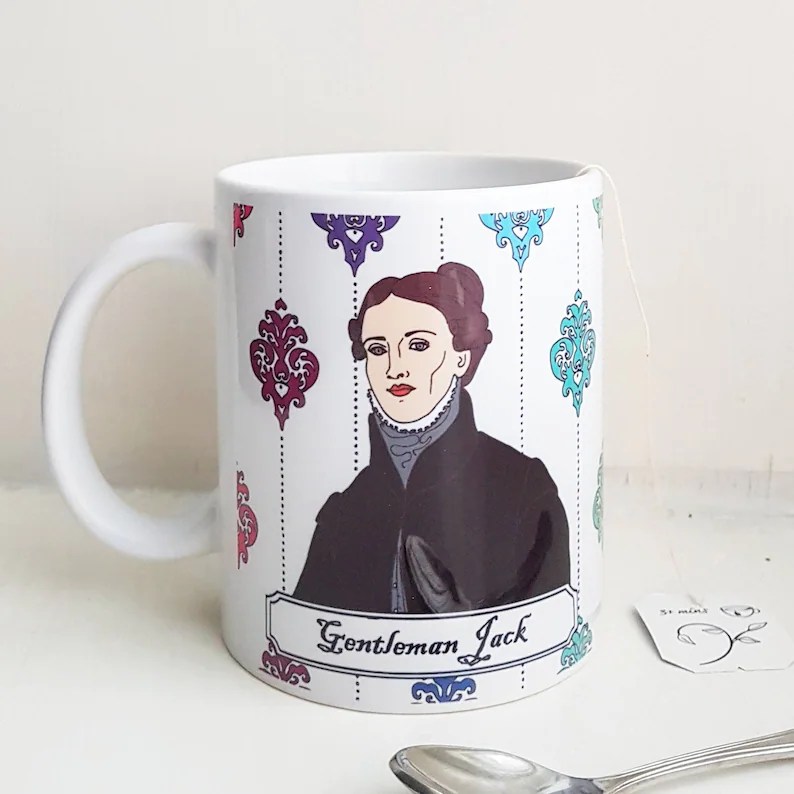 A mug featuring an illustration of Anne Lister. (Etsy/CraftyBirdieDesigns)