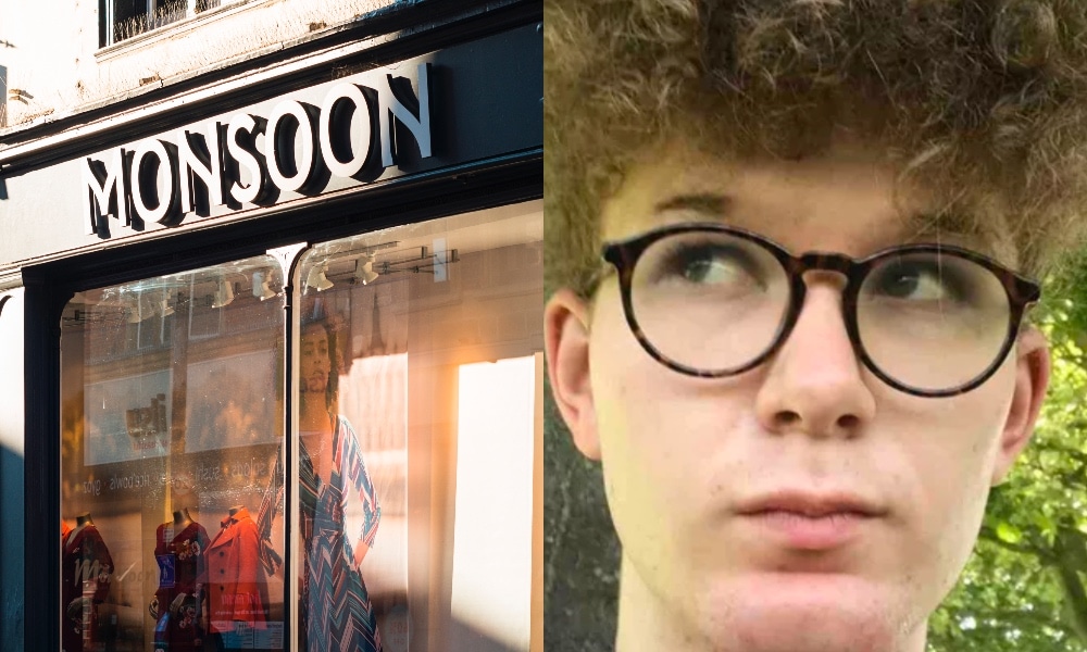 Side-by-side of a Monsoon storefront and Charlie Moore