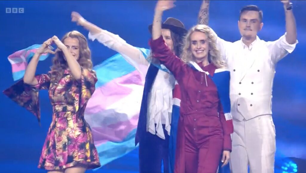 Iceland's Eurovision entry brought a trans Pride flag on stage.
