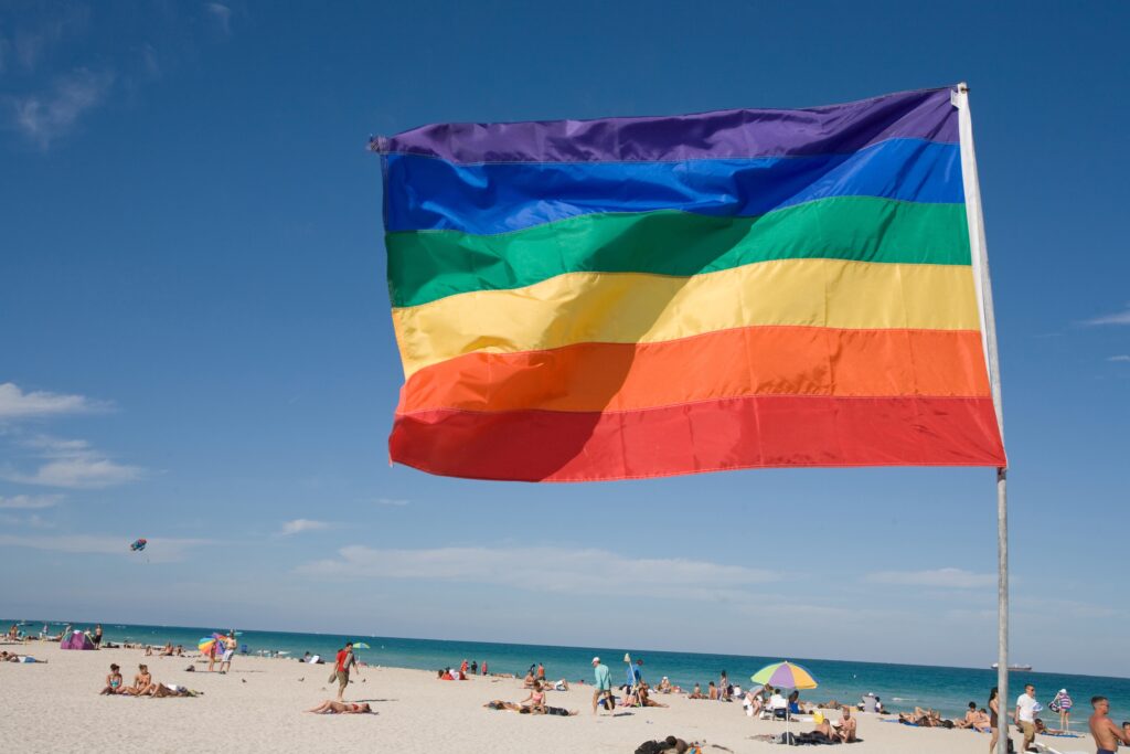 12th Street Beach in Miami with a Pride flag visible