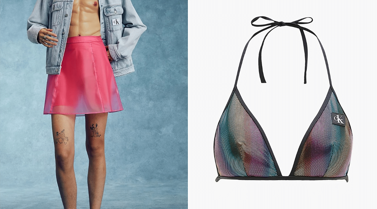 This year's Calvin Klein Pride collection features a gender neutral skirt and rainbow bra.