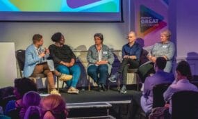 (From L-R) PinkNews CEO Benjamin Cohen, Kaleidoscope Trust executive director Phyllis Opoku-Gyimah, former LGBTQ+ government adviser Jayne Ozanne, LVDNR CEO Christopher El Badaoui, Stonewall CEO Nancy Kelley at the PinkNews Great Expectations event