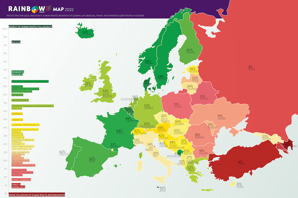 ILGA Europe's 2022 Rainbow Map and Index