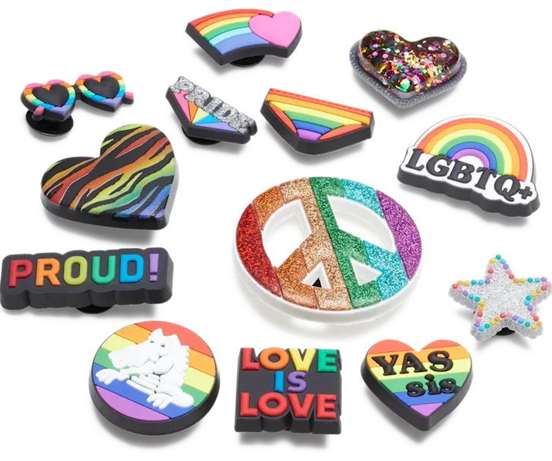The 13-piece "Love is Love" set features Pride charms to personalise your Crocs.