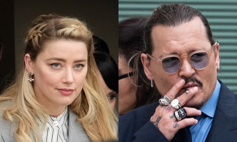 Amber Heard and Johnny Depp outside the court during the defamation trial
