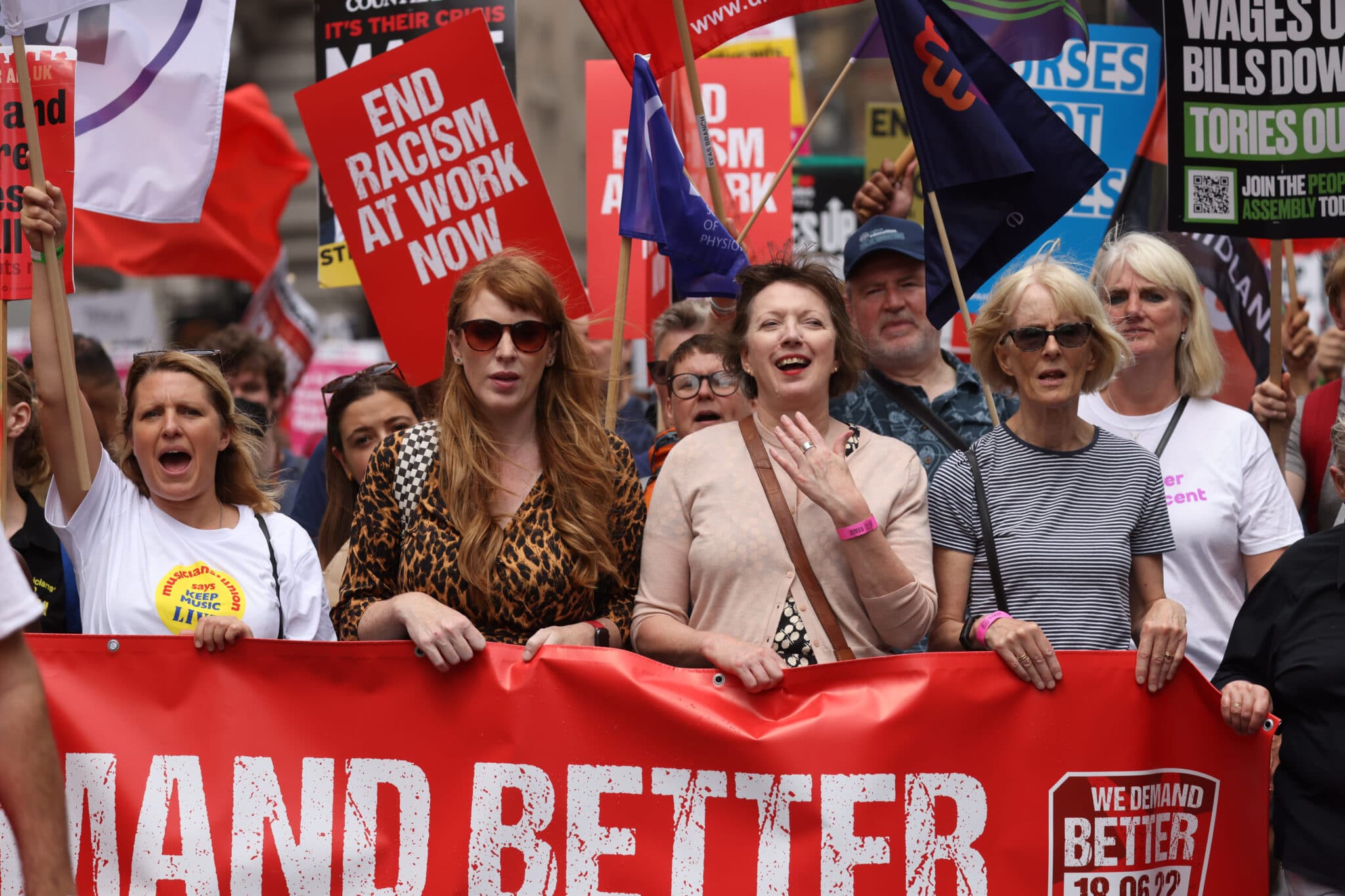 Angela Rayner, deputy leader of Labour Party, and Frances O'Grady, general secretary of the British Trades Union Congress participates in the ''We Demand Better'' rally 