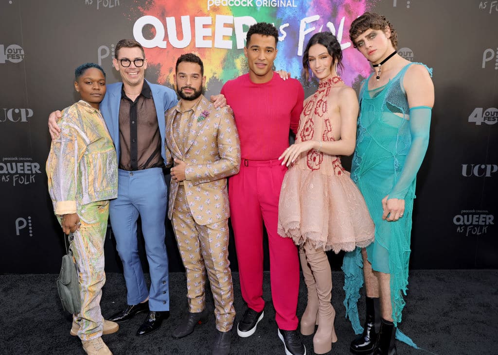 CG, Ryan O'Connell, Johnny Sibilly, Devin Way, Jesse James Keitel and Fin Argus attend Peacock's "Queer As Folk" World Premiere Event.