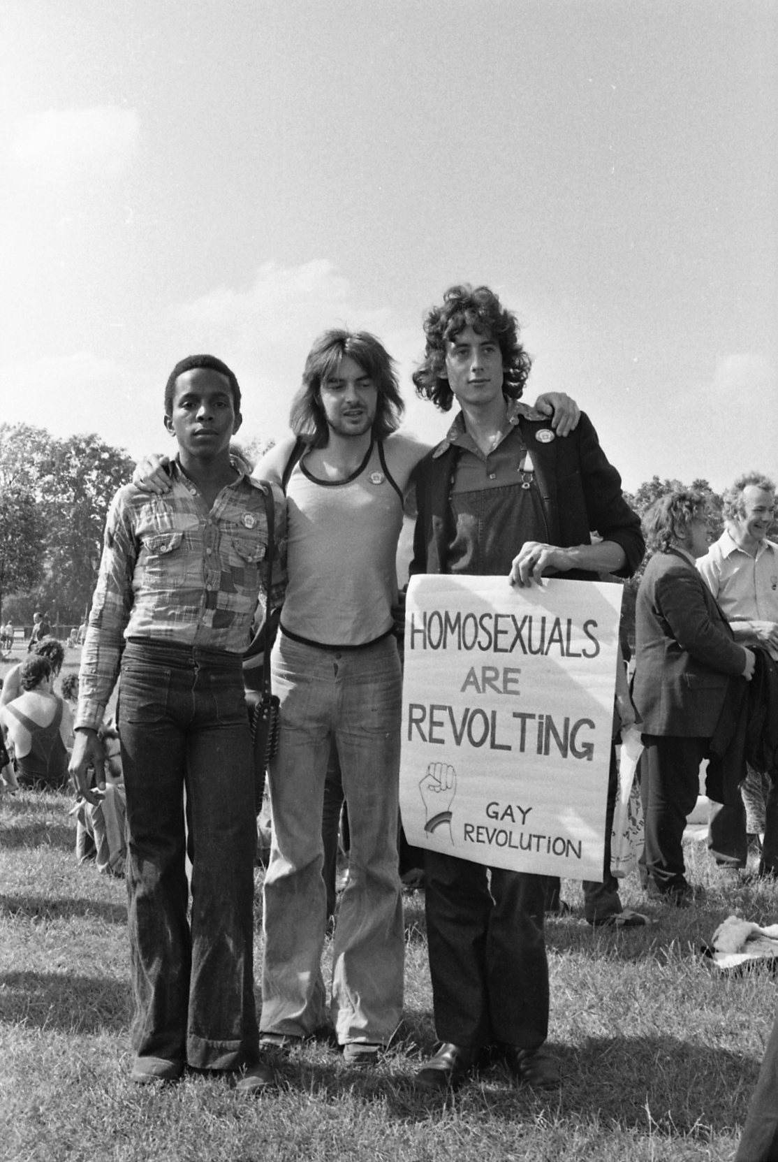 Ted Brown, Noel Glyn and Peter Tatchell at a GLF event in 1973.