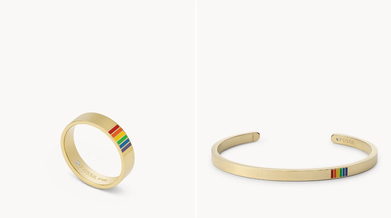 The Pride collection also includes jewellery prices, with a ring and cuff bracelet. (Fossil)