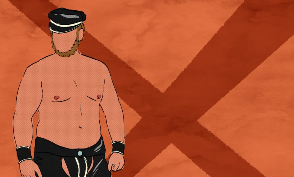 Illustration of a man in leather chaps and a hat