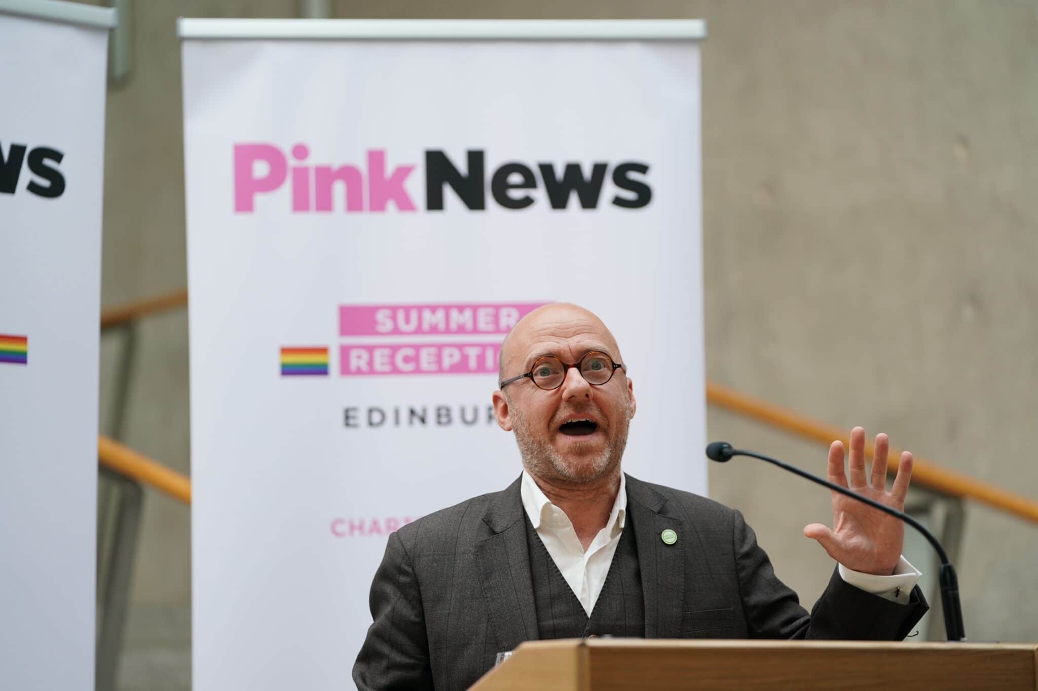 Scottish Greens co-leader Patrick Harvie speaking at the PinkNews summer reception in Edinburgh. 