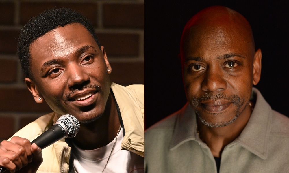 Headshots of Jerrod Carmichael and Dave Chappelle