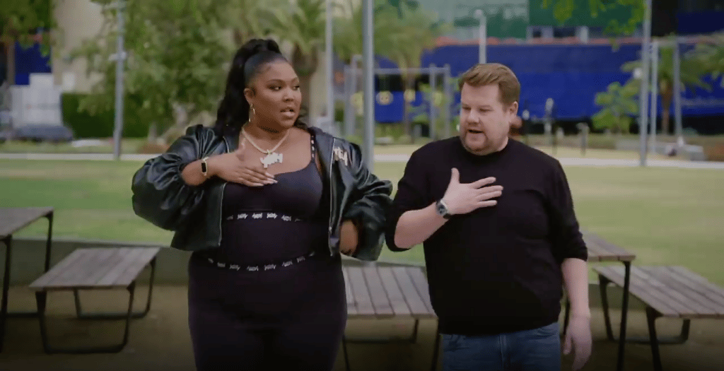 Lizzo repped her inclusive shapewear brand Yitty during her Carpool Karaoke appearance.