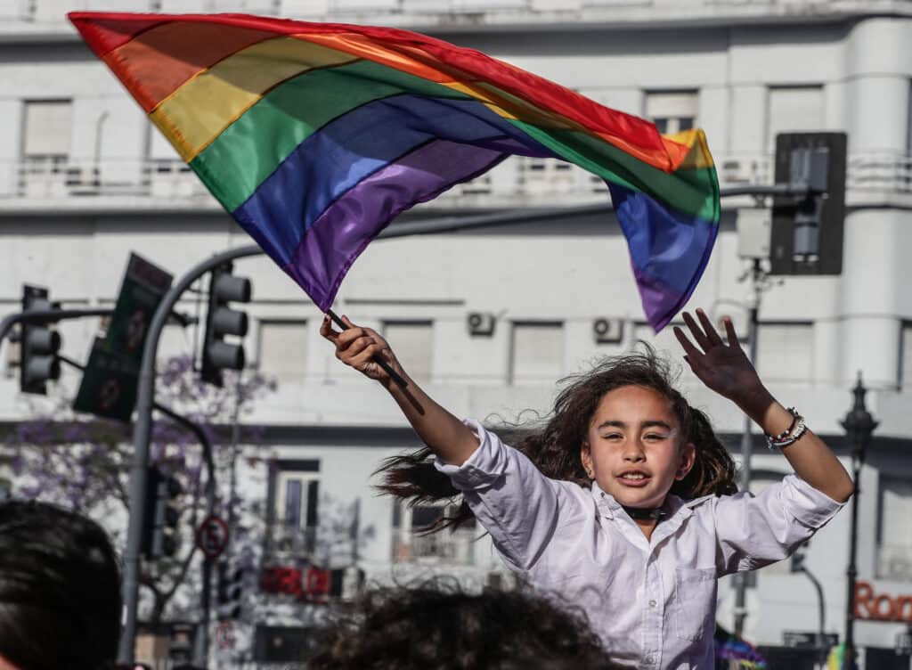 A reveller takes part in the 30th Pride Parade in Buenos Aires city, on November 6, 2021.