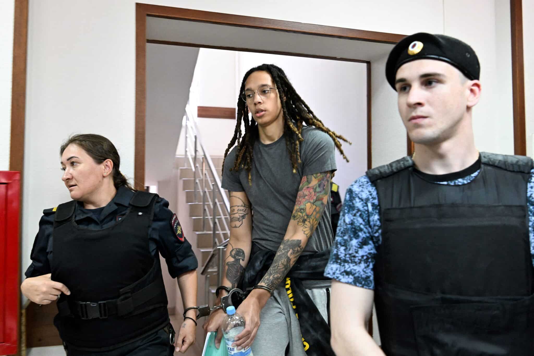 Brittney Griner arrives to a hearing at the Khimki Court, outside Moscow on June 27, 2022.