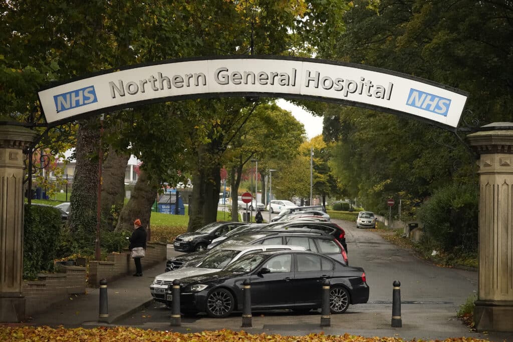 SHEFFIELD, ENGLAND - OCTOBER 22: A general view of the entrance of the Northern General Hospital on October 22, 2020 in Sheffield, England.