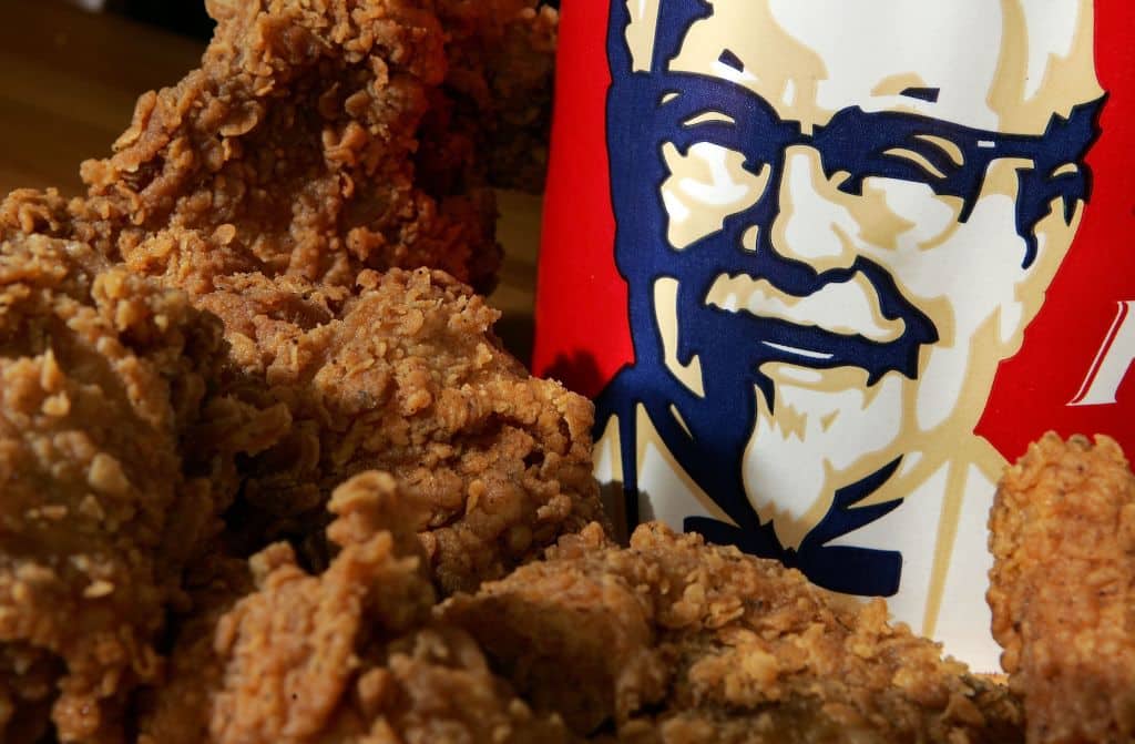 A bucket of KFC Extra Crispy fried chicken is displayed October 30, 2006 in San Rafael, California. 