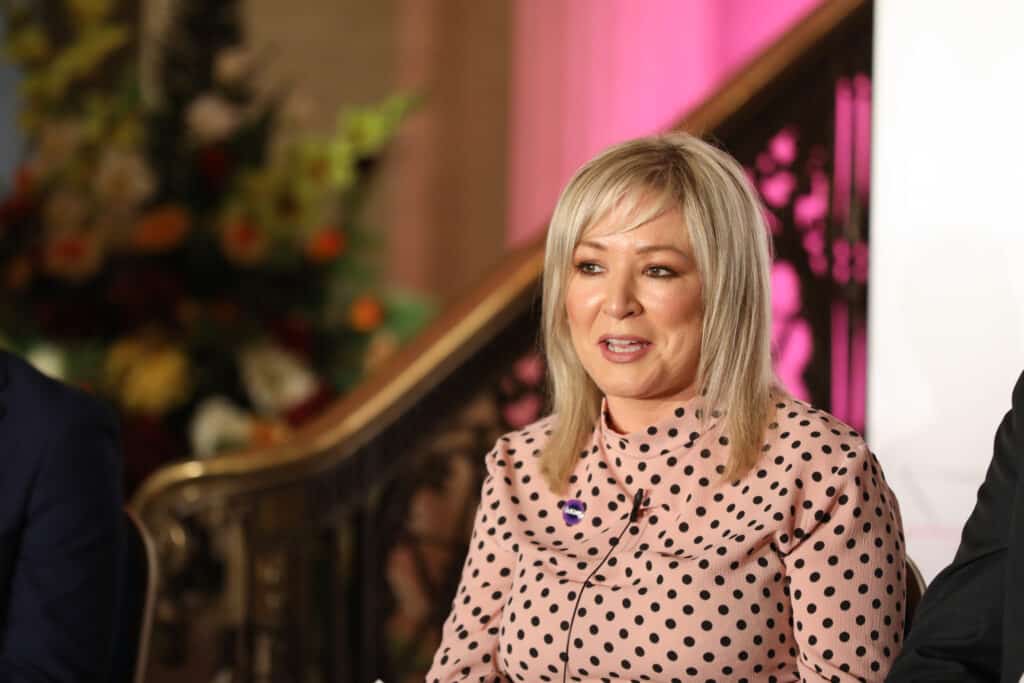 Michelle O'Neill speaking at the PinkNews Summer Reception in Belfast.
