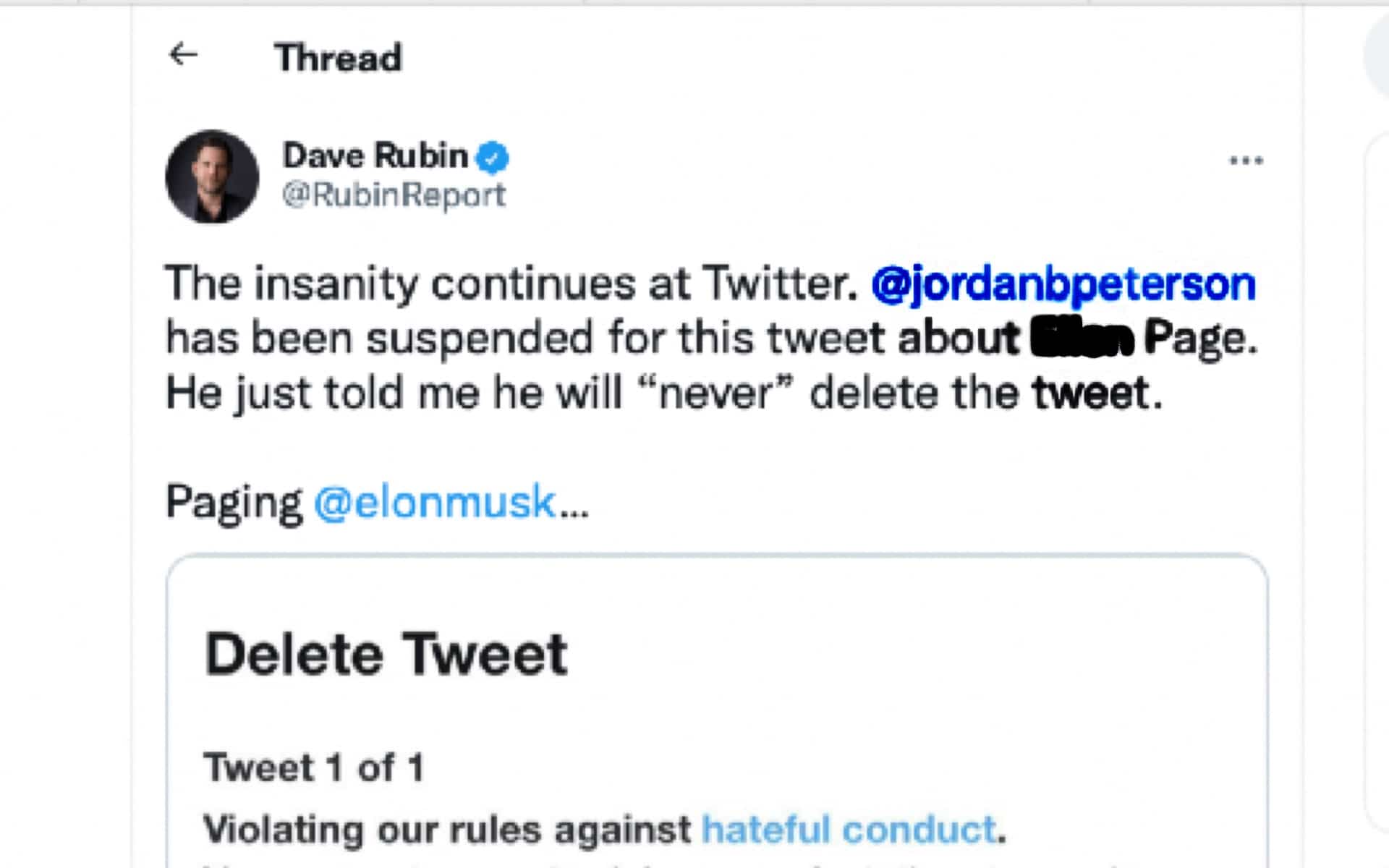 Dave Rubin tweeted about the situation. 