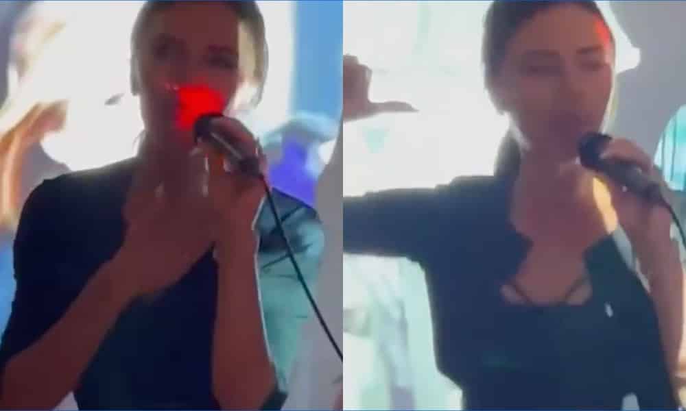 Victoria Beckham as Posh Spice singing karaoke song Stop