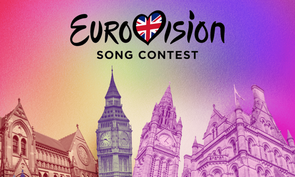 Buildings from around the UK with the Eurovision logo
