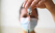 A photograph shows a syringe with a dose of the Monkeypox vaccine at the Edison municipal vaccination centre in Paris