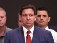 In this photograph, Ron DeSantis speaks at a press conference
