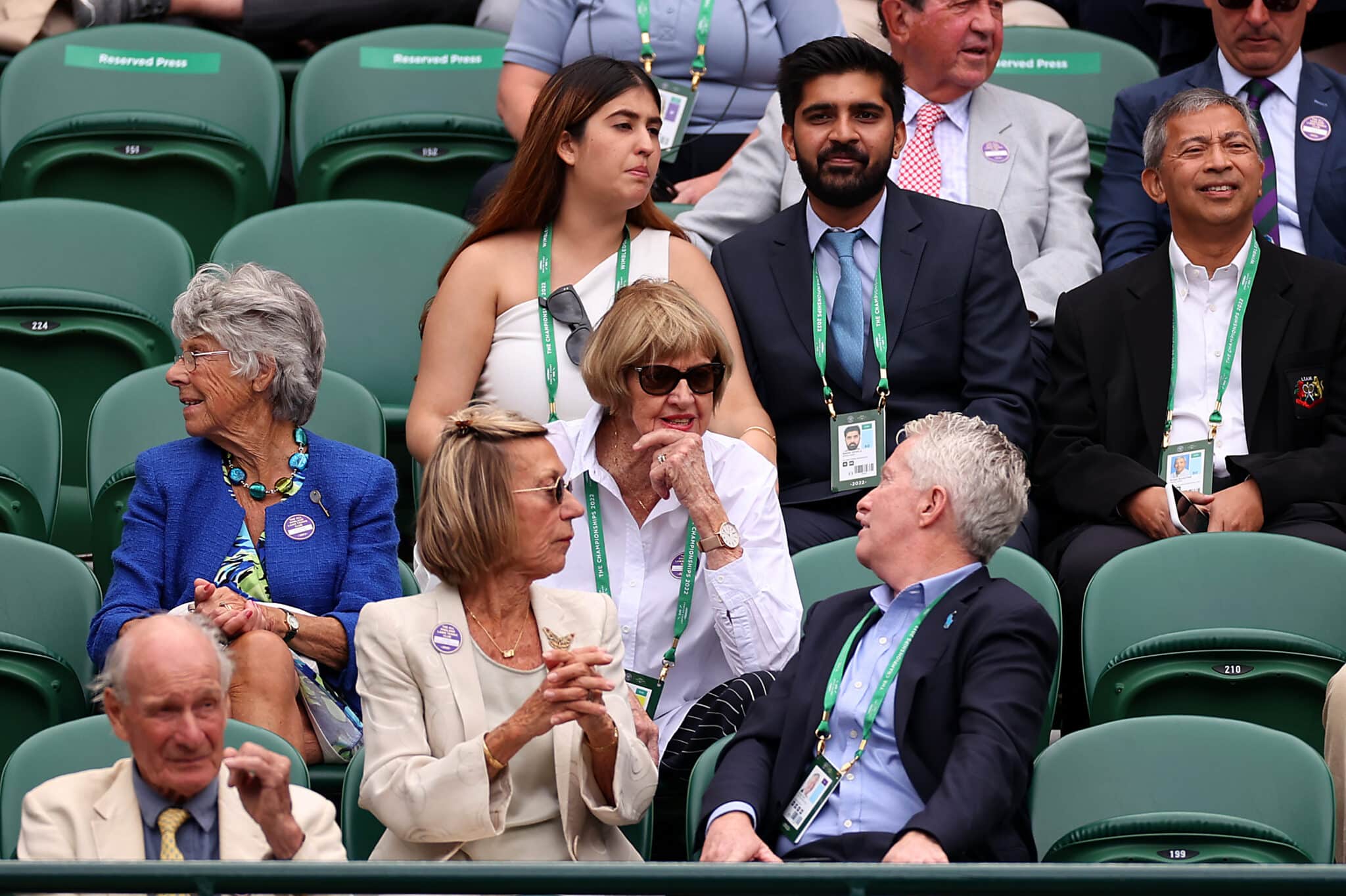 Craig Tiley, CEO of Tennis Australia talks with Margaret Court as they watch the match between Nick Kyrgios of Australia and Cristian Garin of Chile during their Men's Singles Quarter Final match. 