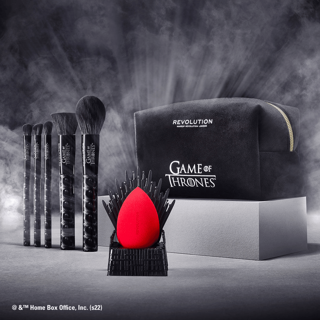 The collection comes with accessories, including a sponge that sits in an Iron Throne.