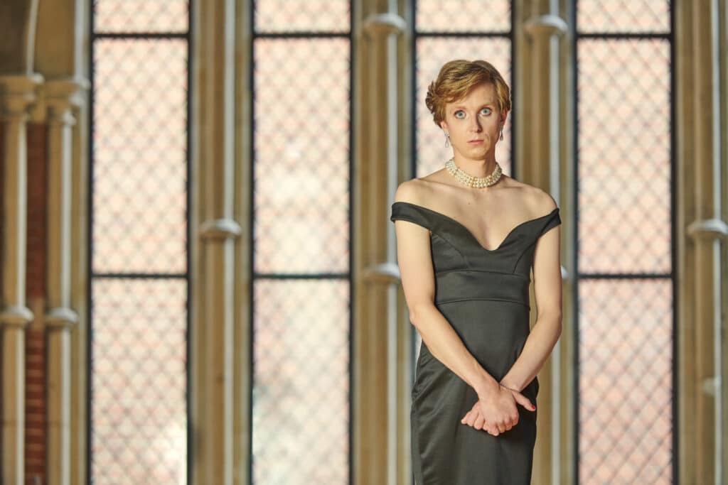 Linus Karp in Princess Diana's revenge dress. (Supplied)